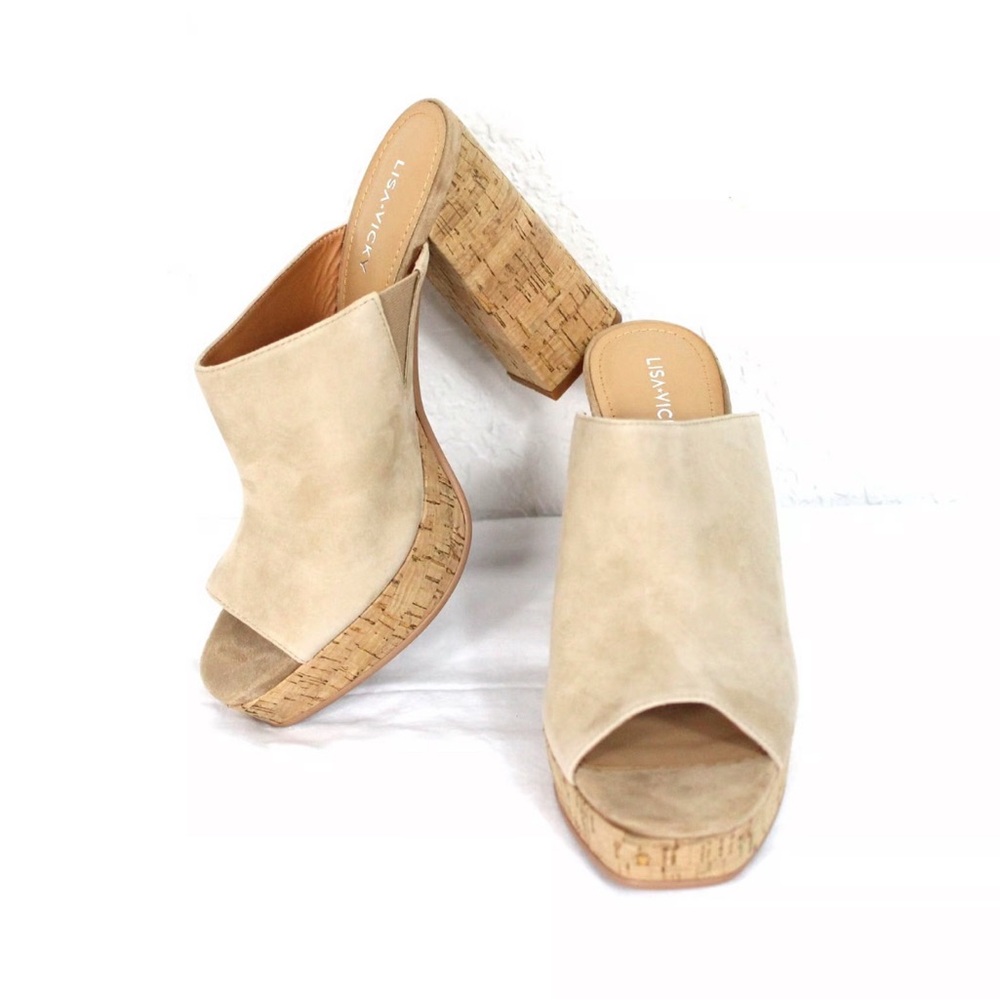 NIB Lisa Vicky Women's Joy Platform Sandal Size 6 NIB Tan Camel Kid Suede
